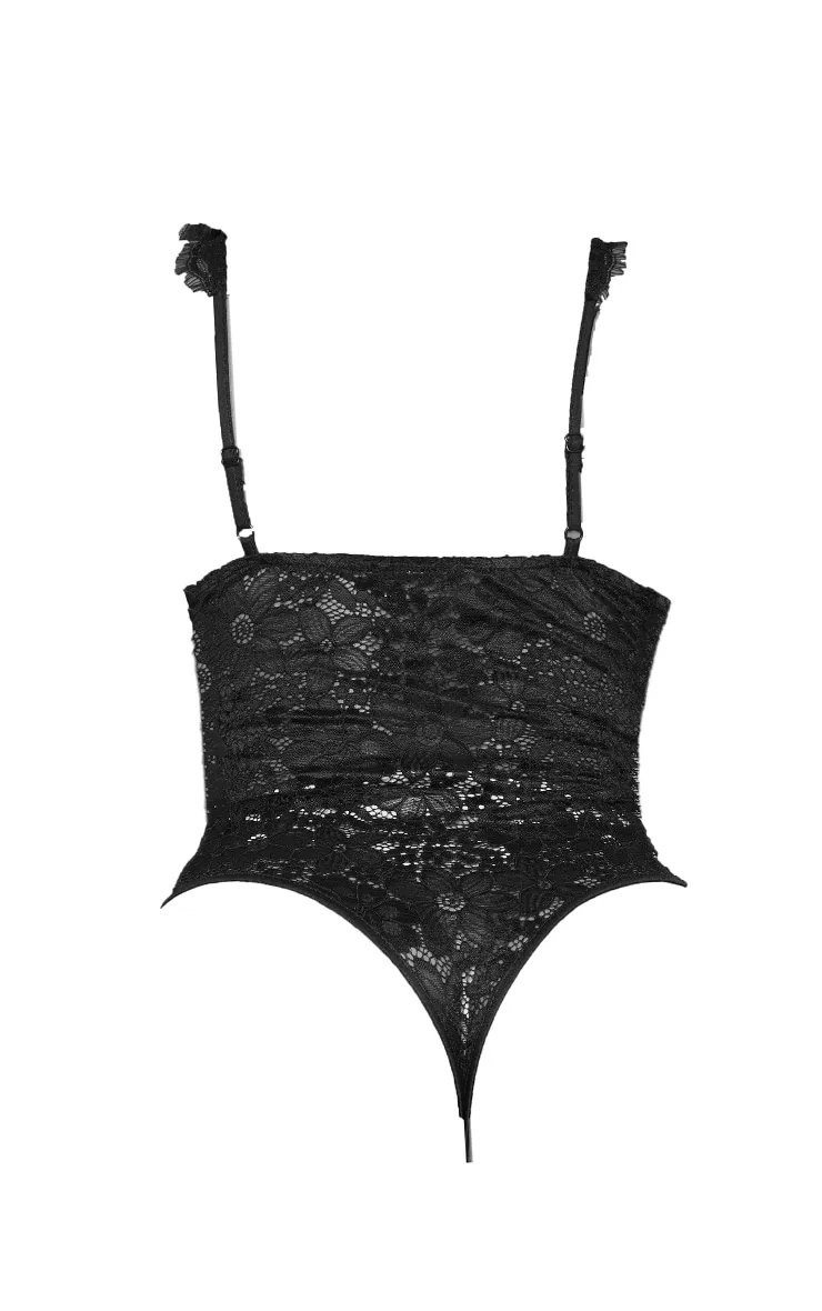 Shape Black Lace Mesh Stripe Bodysuit